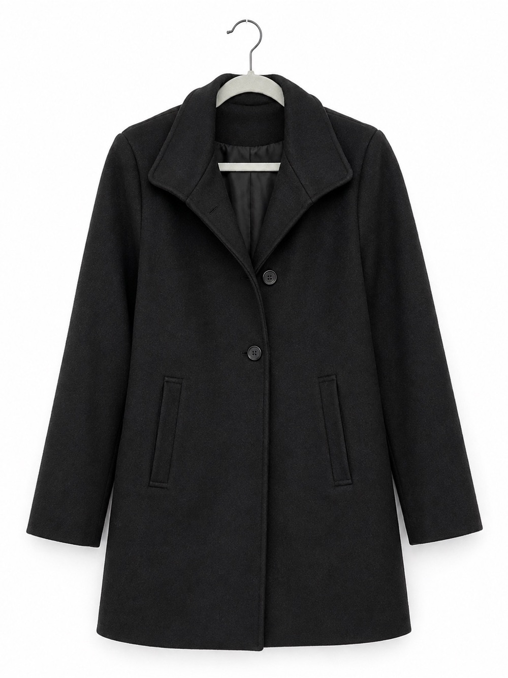 Black Tailored Mid-Length Coat Five Button Classic Career Jacket
